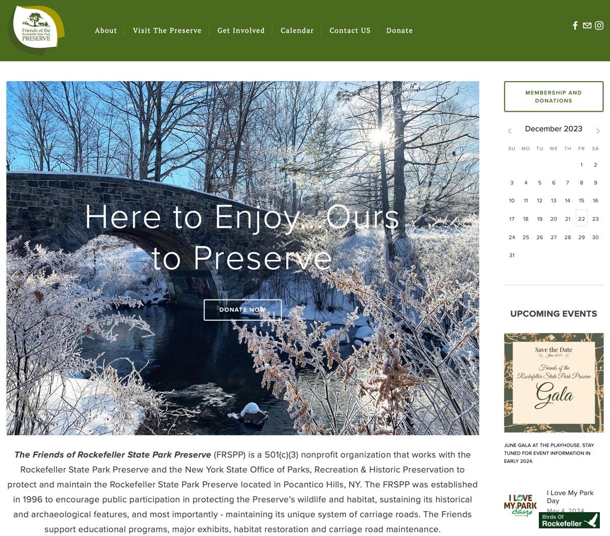 The homepage of a website with a snowy scene.